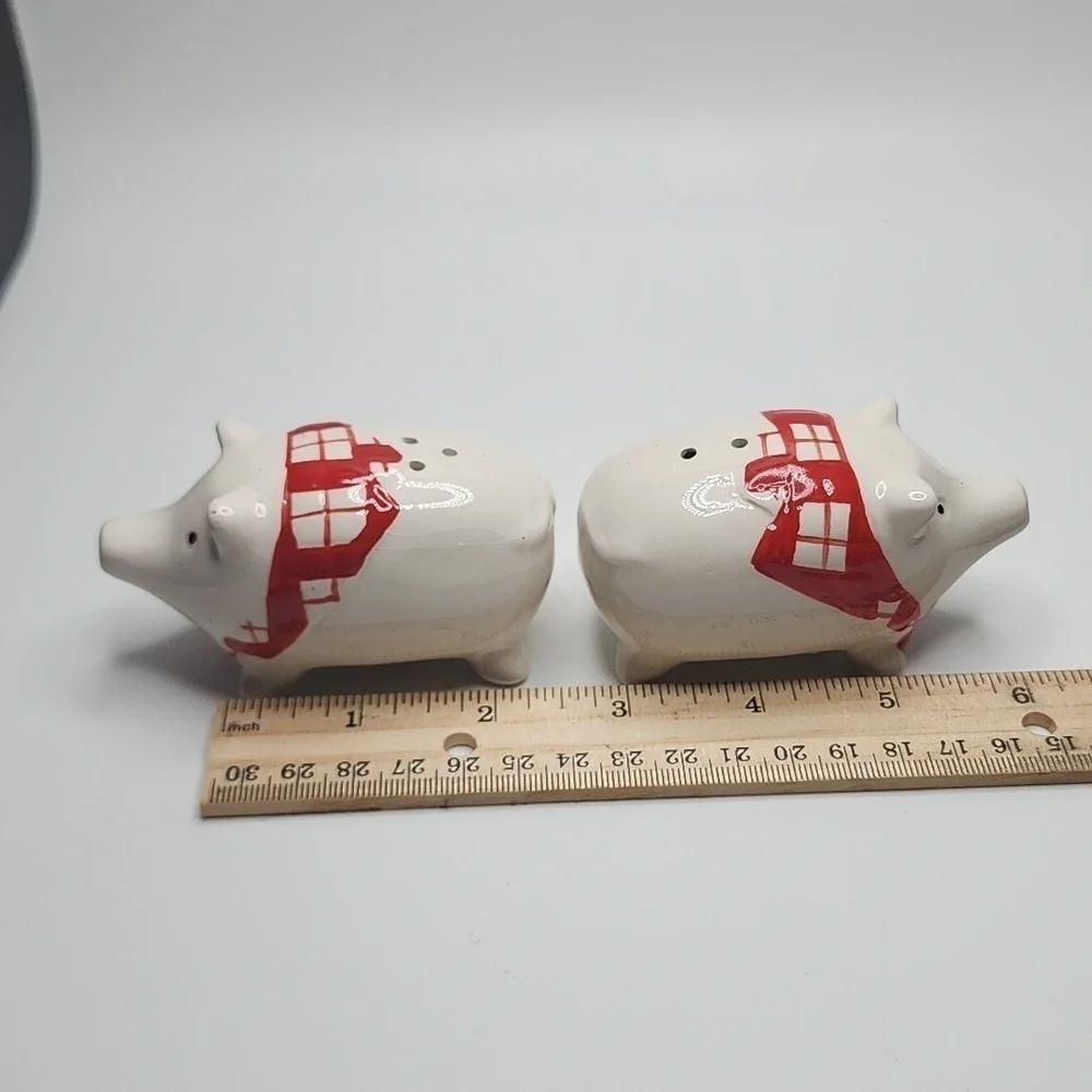 Pier 1 Pig Salt and Pepper Shakers Red & White